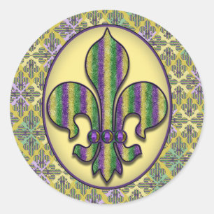 Sticker Rond Stripe Mardi Gras Fleur de lis