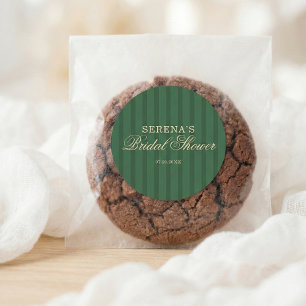 Sticker Rond Stripe Vintage Script Vert Baby Shower