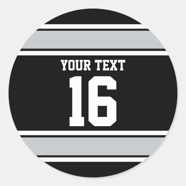 Sticker Rond Stripes sportives personnalisées Noir et Argent (Devant)