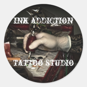 Sticker Rond Studio de tatouage de l'addiction à l'encre