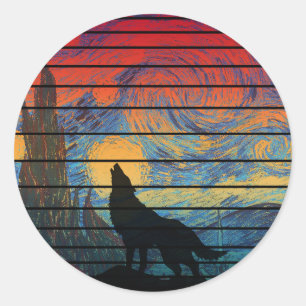 STICKER ROND STYLE ABSTRAIT HURLEMENT DE LOUP