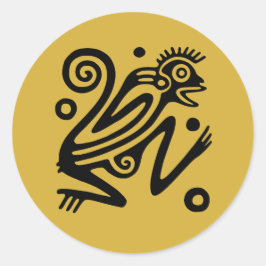 Sticker Rond Style Aztec Singe mexicain Noir sur or