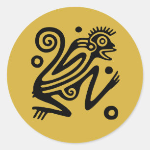 Sticker Rond Style Aztec Singe mexicain Noir sur or