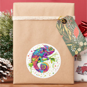 Sticker Rond Style d'aquarelle des teintures Chameleon