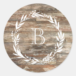 Sticker Rond Style de bois rustique Monogramme