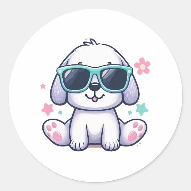 Sticker Rond Style de chien cool (Devant)