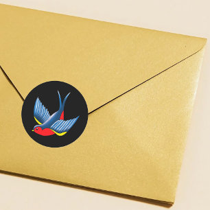 Sticker Rond Style de tatouage d'oiseau hirondelle traditionnel