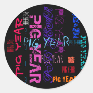 Sticker Rond Style Graffiti Répétition Pig Année 2019 Stick ron