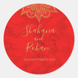 Sticker Rond Style indien Rouge or couleur moderne Mariage chic