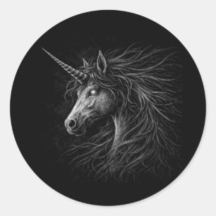 Sticker Rond Style Licorne Fantasy Médiéval Grunge