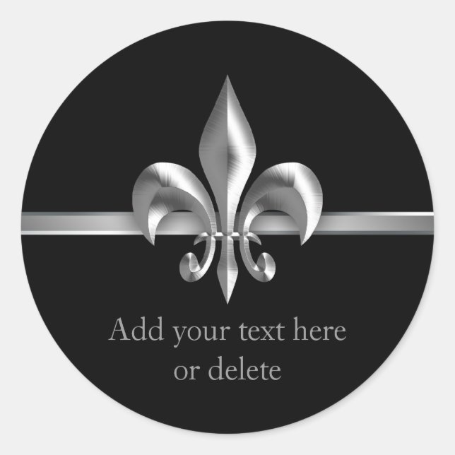Sticker Rond Style Métal Brossé Fleur de Lis Argent (Devant)
