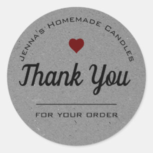 Sticker Rond Style papier Kraft Coeur gris Merci simple