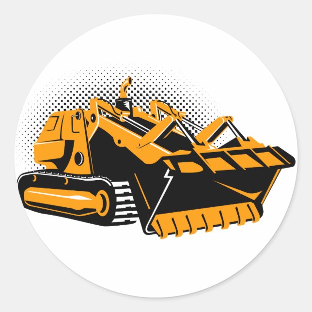 Sticker Rond Style rétro Bulldozer (Devant)