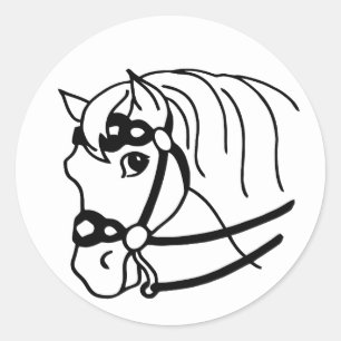 Sticker Rond Style rétro minimal Cheval Head Art animal