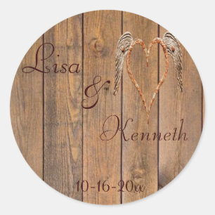 Sticker Rond Style rustique Angel ailes Mariage