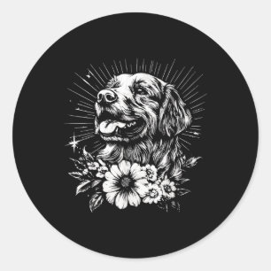 Sticker Rond Style tatouage Adulte Golden Retriever Retro Chien
