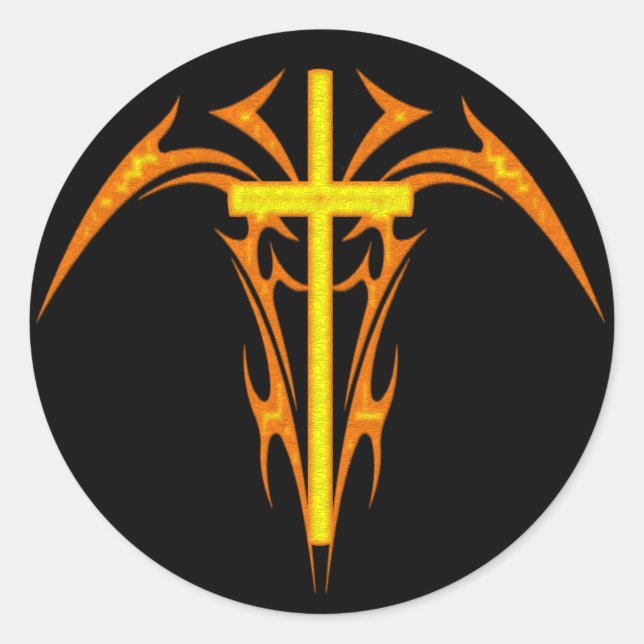 STICKER ROND STYLE TRIBAL CROIX ET ANGE (Devant)