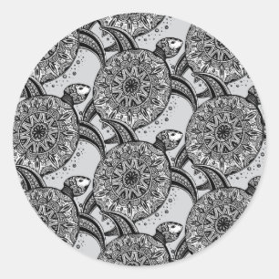 Sticker Rond Style Turtle Motif