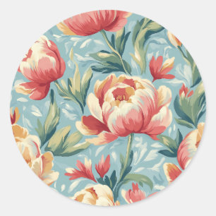 Sticker Rond Style victorien élégant pivoines florales
