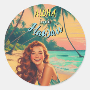 Sticker Rond Style Vintage Aloha de voyage hawaïen d'Hawaï