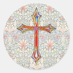 Sticker Rond Style vintage Croix de foi colorée