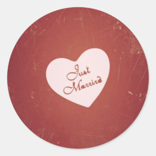 Sticker Rond Style vintage Rétro Juste Marié Sur Le Rouge Antiq