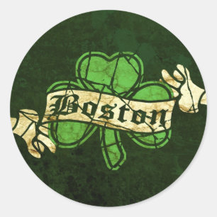 Sticker Rond Style Vintage Shamrock de Boston