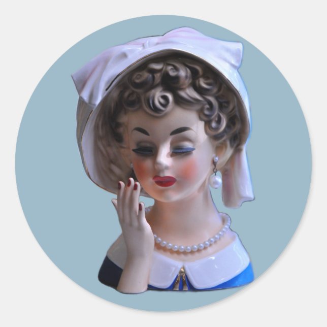 Sticker Rond Stylin' Lady Head Vase Manucure Big Casquette (Devant)