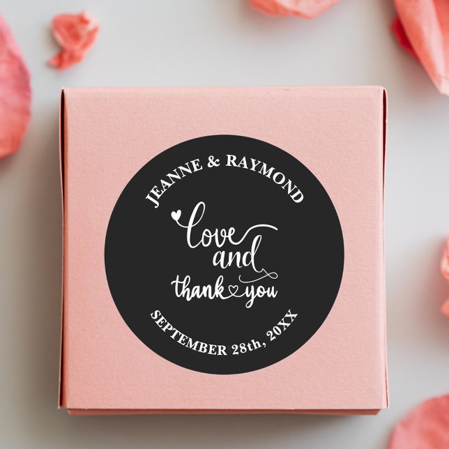 Sticker Rond Stylish Black Custom Love and Thank You Wedding (Créateur téléchargé)