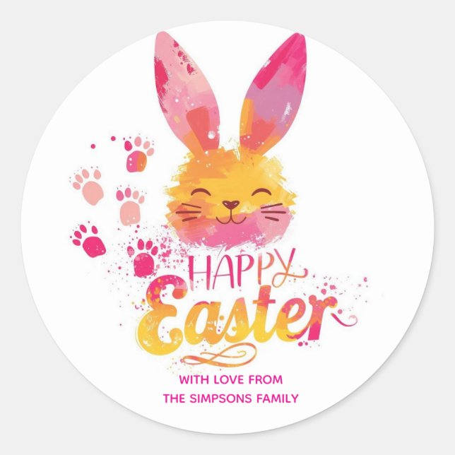 Sticker Rond Stylish bunny ears pink Happy Easter (Devant)