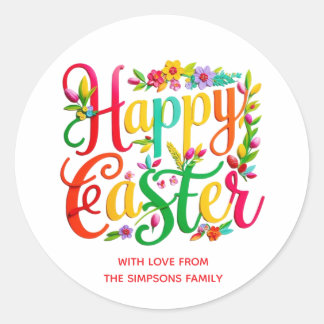 Sticker Rond Stylish Colorful Floral Happy Easter