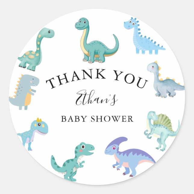 Sticker Rond Stylish Dinosaur Baby Shower White (Devant)