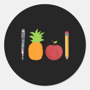 Sticker Rond Stylo ananas pomme stylo drôle
