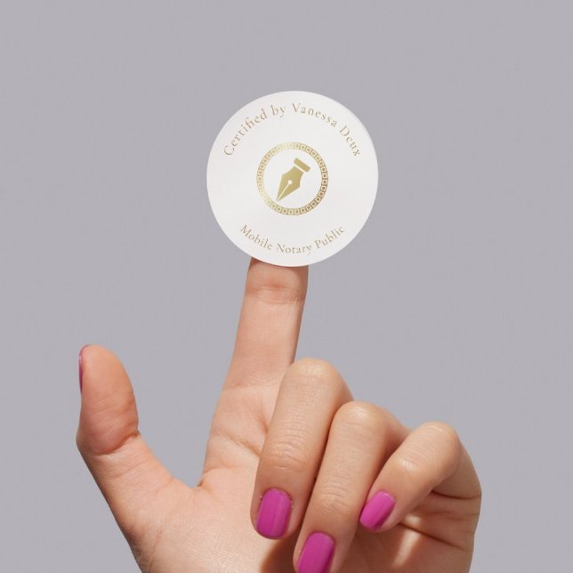 Sticker Rond Stylo Notaire Blanc Minimal Moderne Certifié par (Créateur téléchargé)