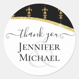 Sticker Rond Sublime Or Noir Fleur De Lys Mariage