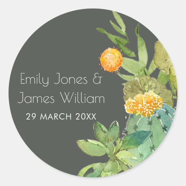 STICKER ROND SUCCULENT CACTUS JARDIN FLORAL MONOGRAMME DE COULE (Devant)