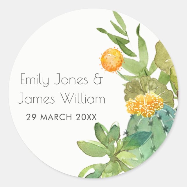 STICKER ROND SUCCULENT CACTUS JARDIN FLORAL MONOGRAMME DE COULE (Devant)