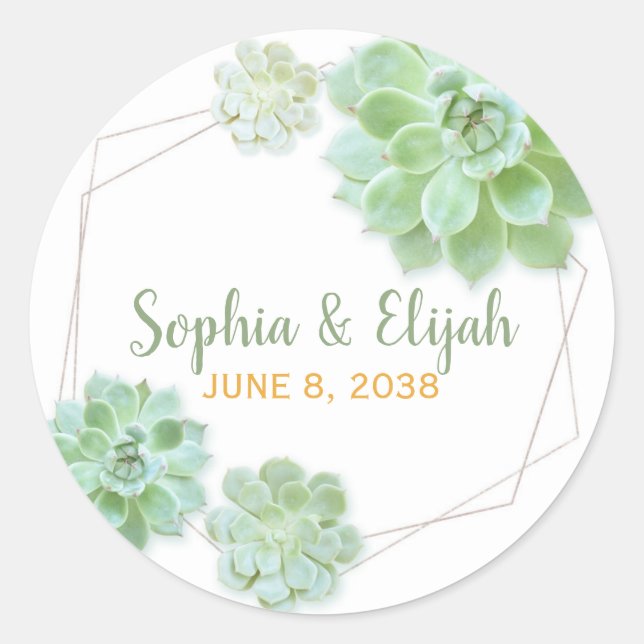 Sticker Rond Succulent Charme Mariage Favoriser (Devant)