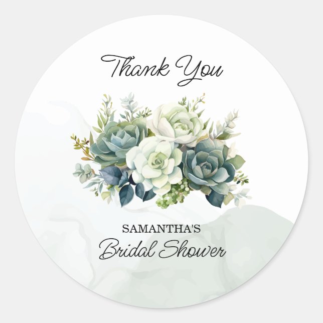 Sticker Rond Succulentes, roses et verdure Remerciement de mari (Devant)