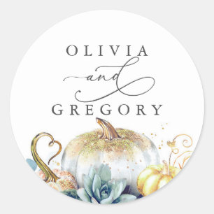 Sticker Rond Succulents Citrouilles d'or Mariage de verdure