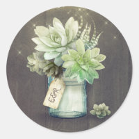 Succulents Mason Jar Rustique Initiales Mariages