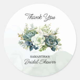 Sticker Rond Succulents, roses et verdure Merci nuptial