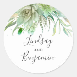 Sticker Rond Succulents Verdure Mariage Or