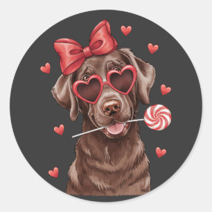 Sticker Rond Sucré Chocolat Labrador Retriever Lollipop Valent