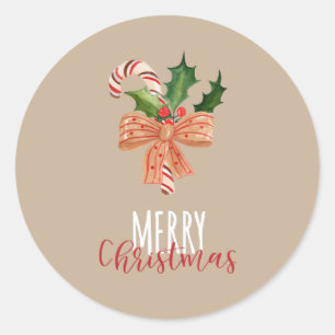 Sticker Rond Sucre de canne d'aquarelle de Joyeux Noël