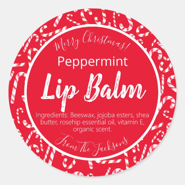 Sticker Rond Sucre de canne de Noël rouge Peppermenthe Étiquett (Devant)