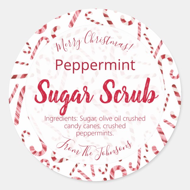 Sticker Rond Sucre de canne Peppermenthe Noël Sugar Scrub Étiqu (Devant)