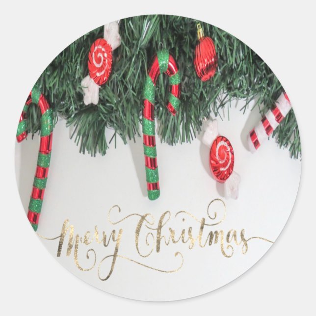 Sticker Rond Sucre de canne, Pine Tree Holiday (Devant)