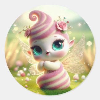 Sticker Rond Sucre Fée Rose