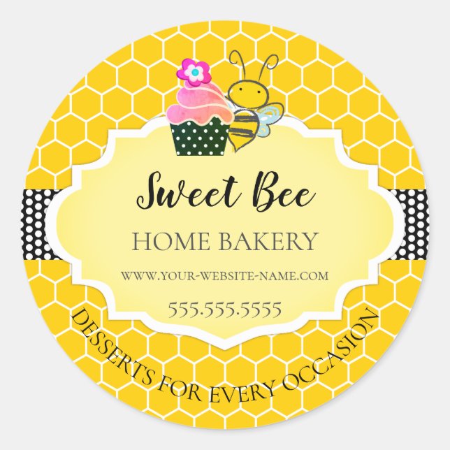 Sticker Rond Sucre Miel Bee Cupcake Bakery (Devant)